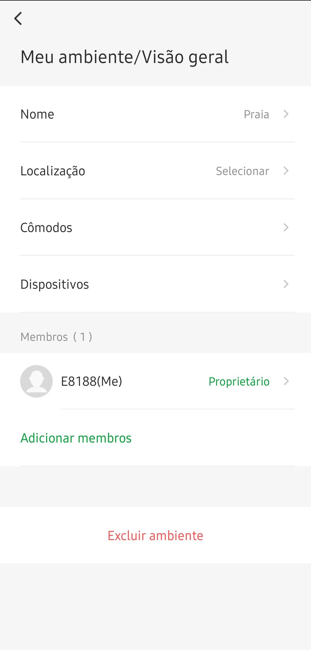 Excluindo ambientes