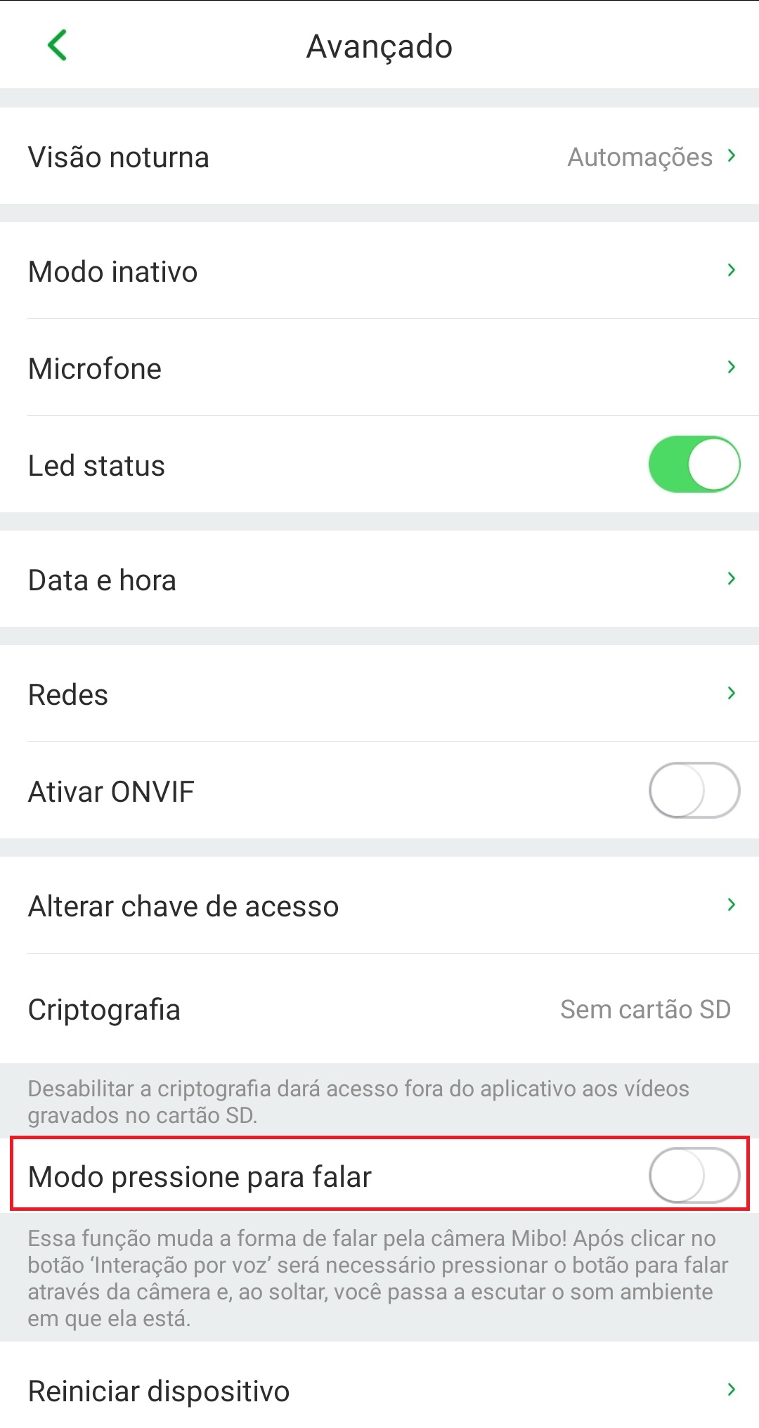 Pressione para falar